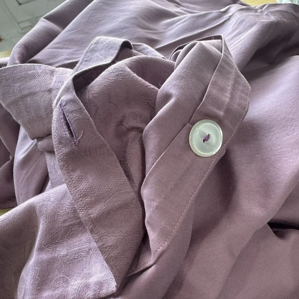 Frette Italy Cotton Lavender Damask Jacquard Queen Duvet Cover & Euro Shams X2